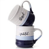 Dowan 20oz mug with blue glaze and blessed grateful text for daily coffee ritual