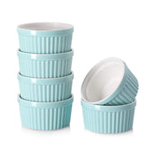 DOWAN blue 10oz porcelain ramekins for single-portion desserts like crème brûlée.