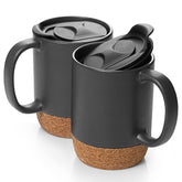 Dowan 15 oz coffee mug with spill-proof lid and cork bottom for desk use
