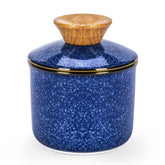 DOWAN French Butter Crock with blue glaze on countertop, stylish and practical.