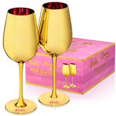 Dragon Glassware Barbie gold wine glasses with pink interior for stylish entertaining.