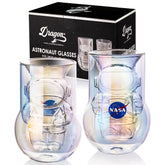 Dragon Glassware NASA Astronaut Glasses with iridescent finish for space-themed entertaining and cooling drinks.
