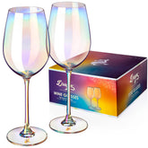 Dragon Glassware iridescent stemmed wine glass shows radiant color for photos.