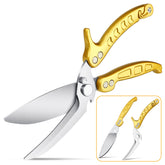 Dragon Riot heavy-duty poultry shears in hand for tough meat cutting.