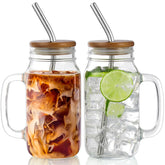 DRASTAR 24oz mason jar with handle, lid and straw for iced coffee on the go.