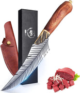 Dream Reach Feather Viking Boning Knife blade closeup highlighting sharp edge for precise cuts