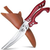 Dream Reach poultry shears in red, front view for confident kitchen use.
