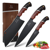 DRGSKL Japanese Chef Knife Set 3pcs full-tang blade ready for precise slicing.