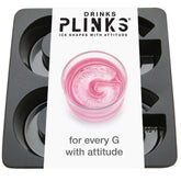 DrinksPlinks Letter G ice cube tray top view with bold monogram cubes for stylish cocktails.