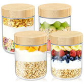 DRKIO 16oz jar with bamboo lid, open, perfect for overnight oats preparation.