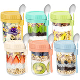 DRKIO overnight oats jar with lid and spoon for easy meal prep