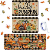 Drydiet pumpkin-gnome kitchen mat in buffalo plaid adds autumn charm and floor protection.