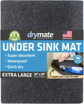 Drymate Premium XL under-sink mat in charcoal protects cabinets from spills and leaks.