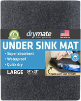 Drymate under-sink mat with absorbent top design keeps cabinets dry