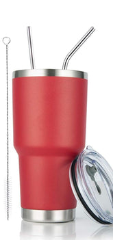 D·S 30oz red tumbler with double-wall insulation for temperature retention