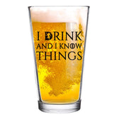 DU VINO I Drink and I Know Things beer glass shown from the front for casual gatherings