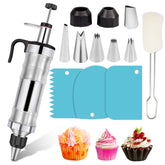 Dualshine dessert syringe set for precise cake decoration and piping with 13-piece kit.