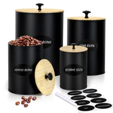 Dualshine round black kitchen canisters set four front view for countertop organization