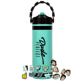 Dude Perfect water bottle front view in teal, ideal for daily hydration.
