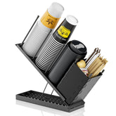 Dunatou cup and lid holder with adjustable angles for easy reach at coffee stations
