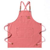 Duogoo pink kitchen apron front view with sturdy pockets for easy reach
