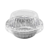 Durable Packaging disposable meat pie pan with clear lid, 5¾ inch, perfect for single servings.