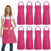 DUSKCOVE pink bib apron bulk, front view shows uniform color and two pockets.