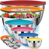 DUTZUN mixing bowls set with lids and colander for versatile food prep.