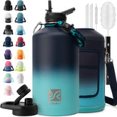 DYSANKY 1-gallon insulated bottle with straw keeps drinks cold during outdoor workouts.