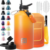 DYSANKY 1-gallon insulated bottle with straw keeps drinks cold or hot for adventures.