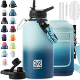 DYSANKY insulated bottle top view shows sleek design and 64 oz capacity for long hikes