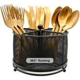 DysanVica 360° rotating utensil caddy with four compartments for easy access during meals.