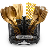 DysanVica silverware holder with 360° rotation keeps utensils organized on the counter.