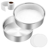 E-far 6-inch cake pan set overview showing even browning and durable stainless steel.