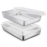 E-far stainless steel baking pan with lid, durable daily-use bakeware.