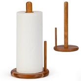 E-ROOM TREND acacia wood paper towel holder with a thick base for stable countertop use.