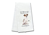 E&S Pets Jack Russell kitchen towel front view, durable cotton for daily use.