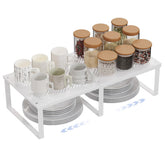 EAROND expandable cabinet shelf extended to 24 inches for pantry space saving.