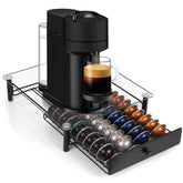 Eastsign tempered-glass Vertuo pod drawer showcases organized capsules on a premium surface for a chic coffee station.