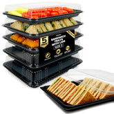 ebake 5-pack catering trays with lids arranged for elegant party presentation and easy transport.