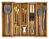 EcoFives Acacia Silverware Organizer close-up shows durable finish for daily use.