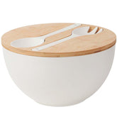 ECOHAGOU giant salad bowl with lid and utensils for easy party serving.