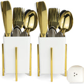 ECOIOU silverware caddy with drain holes shows three bins and gold stand for organized counter