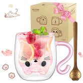 Ecooe cute cat mug with handle and spoon, great for coffee or tea.