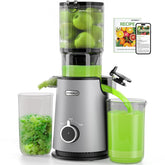 ECOSELF Cold Press Juicer wide-mouth feed chute for easy whole-fruit juicing.