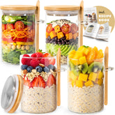 EDELHAUS overnight oats containers with lids, clear glass for easy meal prep.