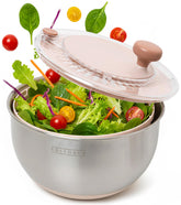 EDELHAUS salad spinner with stainless steel bowl enables fast greens prep.