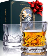 EdelweissPeak Everest bourbon glasses 2-pack with 3D mountain design for elegant sipping