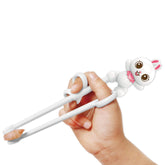 Edison Friends Rabbit White Chopsticks front view aids kids learning grip with friendly design