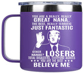 Edizzone Nana Gifts 14oz cup held in hand for on-the-go coffee